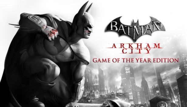 Official cover art for Batman: Arkham City - Game of the Year Edition featuring Batman against a dark, gritty background.