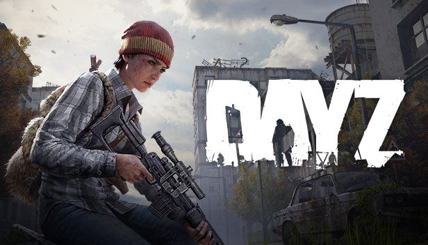 Official cover art for the survival game DayZ featuring a survivor in a post-apocalyptic forest setting.