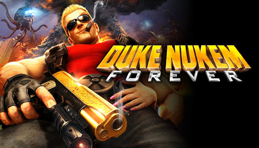 Official cover art for the action FPS game Duke Nukem Forever featuring the titular character.
