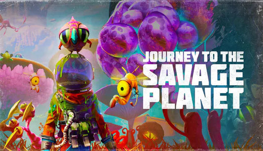 Official cover art for Journey To The Savage Planet featuring a vibrant alien landscape with a colorful creature.