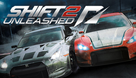 In-game screenshot of Shift 2 Unleashed by Electronic Arts featuring a high-speed racing simulation on a professional track.