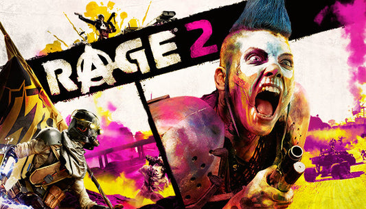 Official cover art for RAGE 2 featuring stylized characters and vibrant, post-apocalyptic action elements.