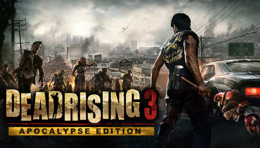 Official cover art for the zombie action game Dead Rising 3 Apocalypse Edition featuring Nick Ramos in a post-apocalyptic city.