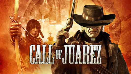 Official cover art for the Western FPS game Call of Juarez featuring a gunslinger in a dramatic historical setting.